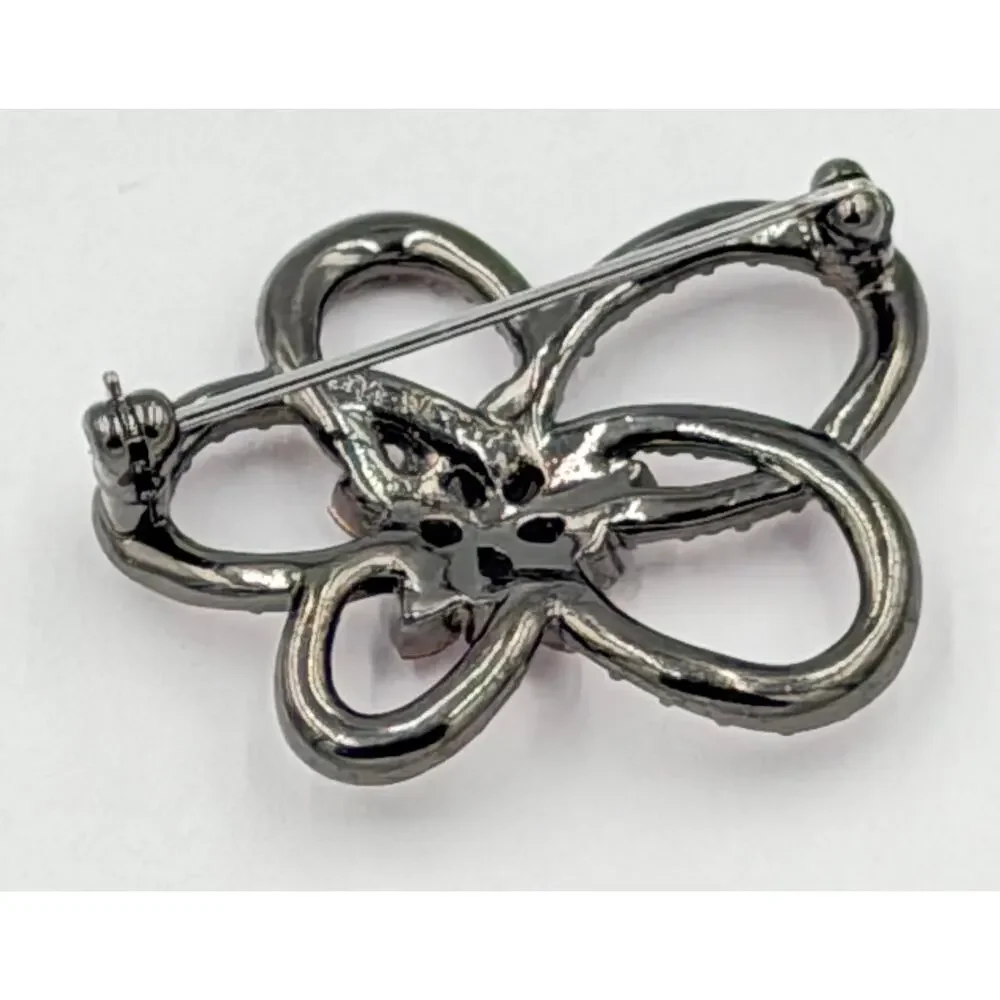 Vintage GIVENCHY Pink Looping Flower Rhinestone Gunmetal Tone Brooch